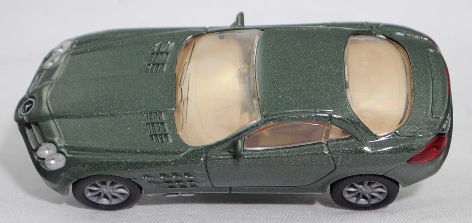 00007 Mercedes-Benz SLR McLaren (1. Generation, C 199, Modell 2004-2008), hell-chromoxydgrünmetallic, Bpr. 1004, B25a / B25b silbergrau, SIKU SUPER, 1:55, m