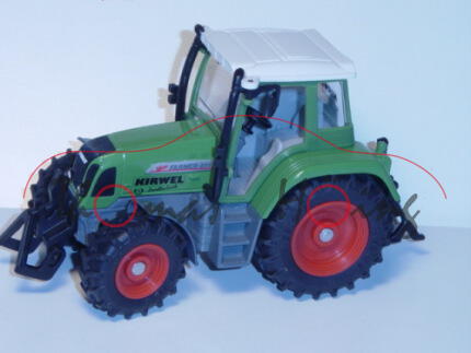 Fendt Favorit 411 Vario, resedagrün, Druck KIRWEL / Landtechnik auf den Seiten der Motorhaube und hi