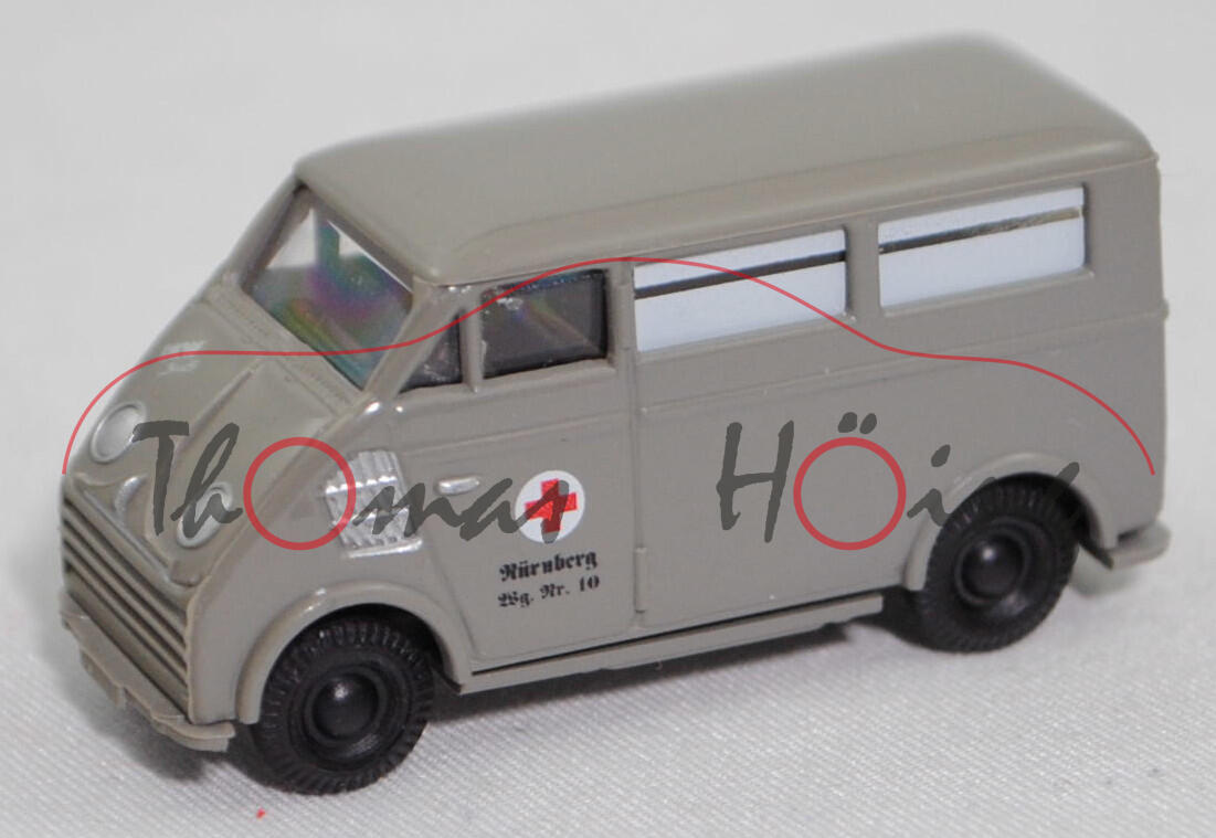 DKW-Schnellaster 3=6 Krankenwagen (Mod. 1955-1962), grau, rotes Kreuz Nürnberg, Busch, 1:87, mb