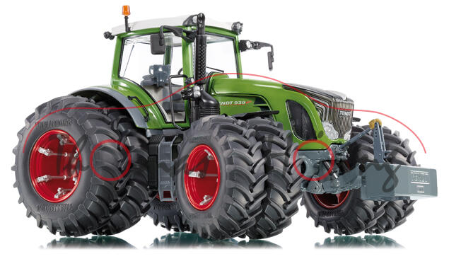 Fendt 939 Vario Traktor mit Zwillingsbereifung, resedagrün/grau, 1:32, Wiking, mb