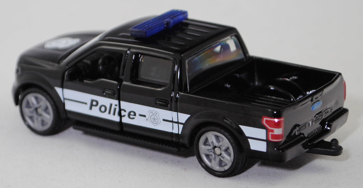 00000 Ford F-150 LARIAT STANDARD V8 SuperCrew mit 5,5 Ft Ladefläche (P552, Facelift 2018, Modell 2018-2020) US-Police, schwarz, Police, SIKU, 1:71, P29f