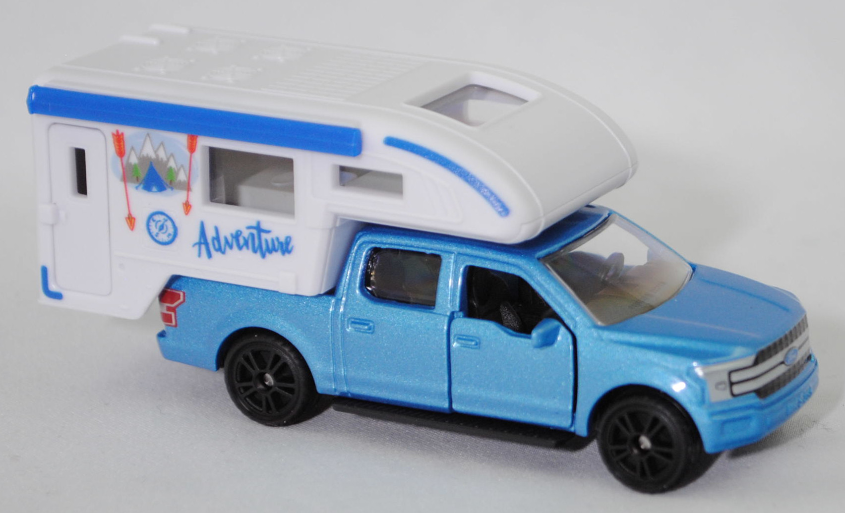 00000 Ford F-150 LARIAT STANDARD V8 SuperCrew mit 5,5 Ft Ladefläche (P552, Modell 2018-2020) mit Pick-Up-Wohnkabine, hell-brillantblaumetallic, SIKU SUPER, 1:71, P29f