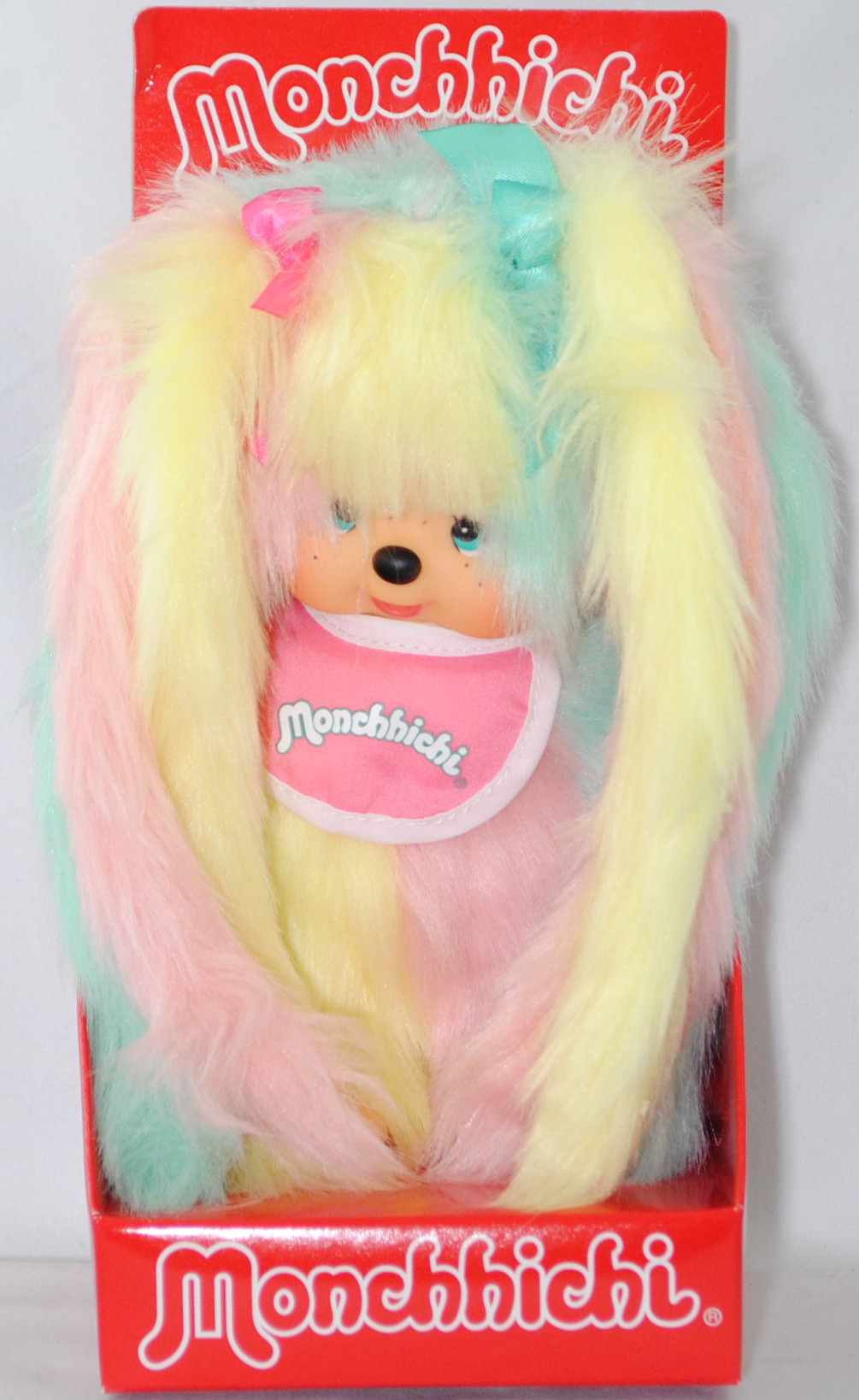 Monchhichi Pastel Girl (Monchhichi Mädchen mit 6-farbigen Zöpfen), 20 cm groß, Sekiguchi (EAN 4905610234240)