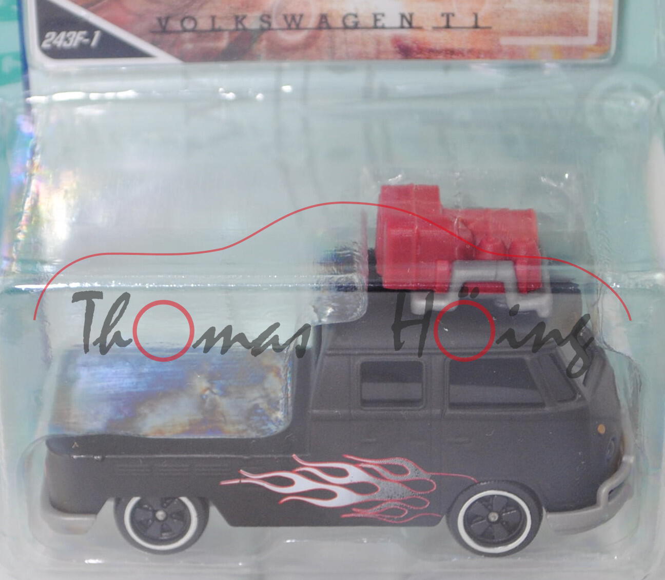 VW Transporter DoKa (Typ 2 T1, Modell 1960-1962), mattschwarz, Nr. 243F-1, majorette, 1:59, Blister