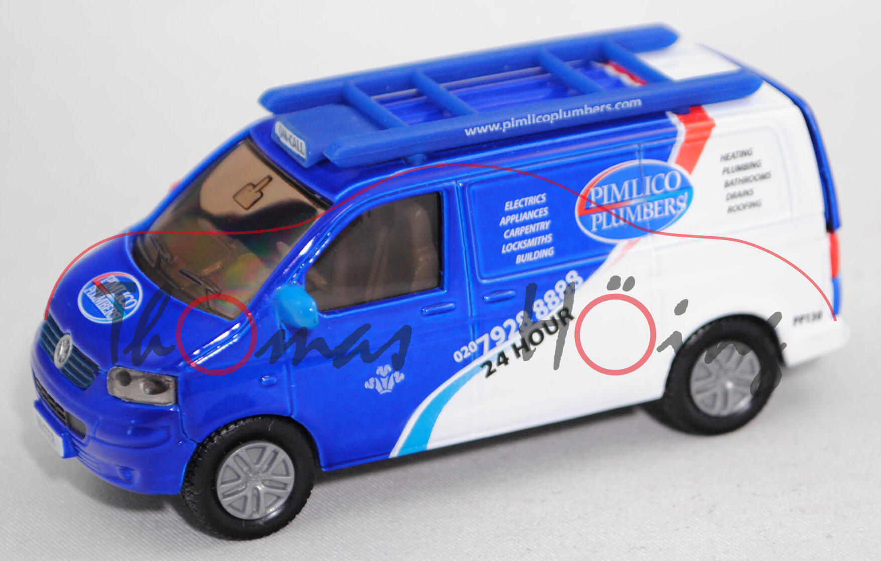 00602 VW T5.1 Transporter (Typ 7H, Mod. 03-09), blau/weiß, PIMLICO / PLUMBERS/PP130 / W4TER, mb