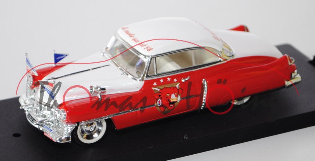 Cadillac Eldorado, Modell 1950, reinweiß/verkehrsrot, La vache qui rit 58, VITESSE, 1:43, PC-Box