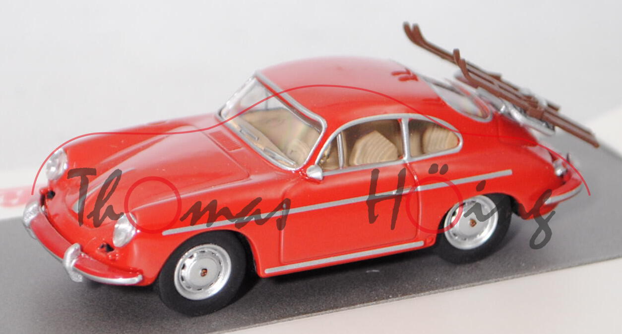 Porsche 356 2000 GS Carrera 2 Coupé (Typ 356 B, Modell 62-63) Skiurlaub, feuerrot, Schuco, 1:64, mb