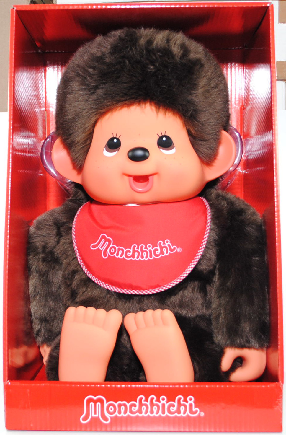Monchhichi 2L-size Standard Boy Red (Monchhichi Junge mit rotem Latz), 80 cm groß, Sekiguchi (Schachtel mit Lagerspuren) (EAN 4905610255600)