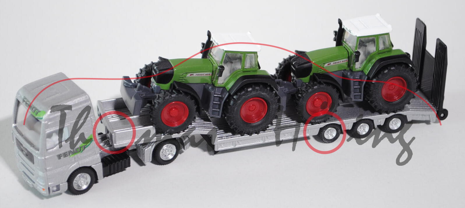 00000 MAN TGA Tieflader mit Fendt (926 + 924 Vario) Traktoren, silber+grün/grau, 1:87, L17mK blau m-