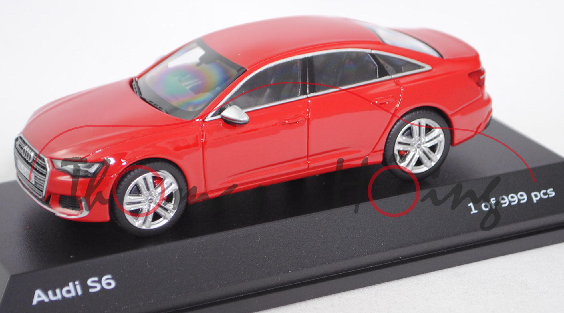 Audi S6 Limousine TDI (Baureihe C8, Typ 4K, Mod. 2019-), tangorot metallic, Jaditoys, 1:43, Werbebox