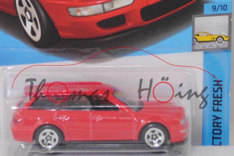 Audi Avant RS2 (werksinterne Bezeichnung P1 (P = Porsche), Typ 8C, Audi-Porsche RS2, Modell 1994-1995), dunkel-verkehrsrot (laserrot, LY3H), Hot Wheels, 1:64, langer Blister
