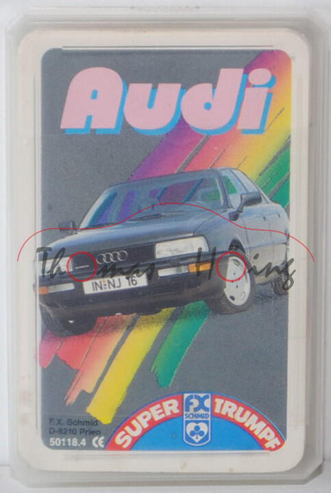 Quartett Audi, 33 Karten, u.a. mit Audi 80 / 90 / 100 / 200 / Coupé / V8 / quattro / Sport quattro /