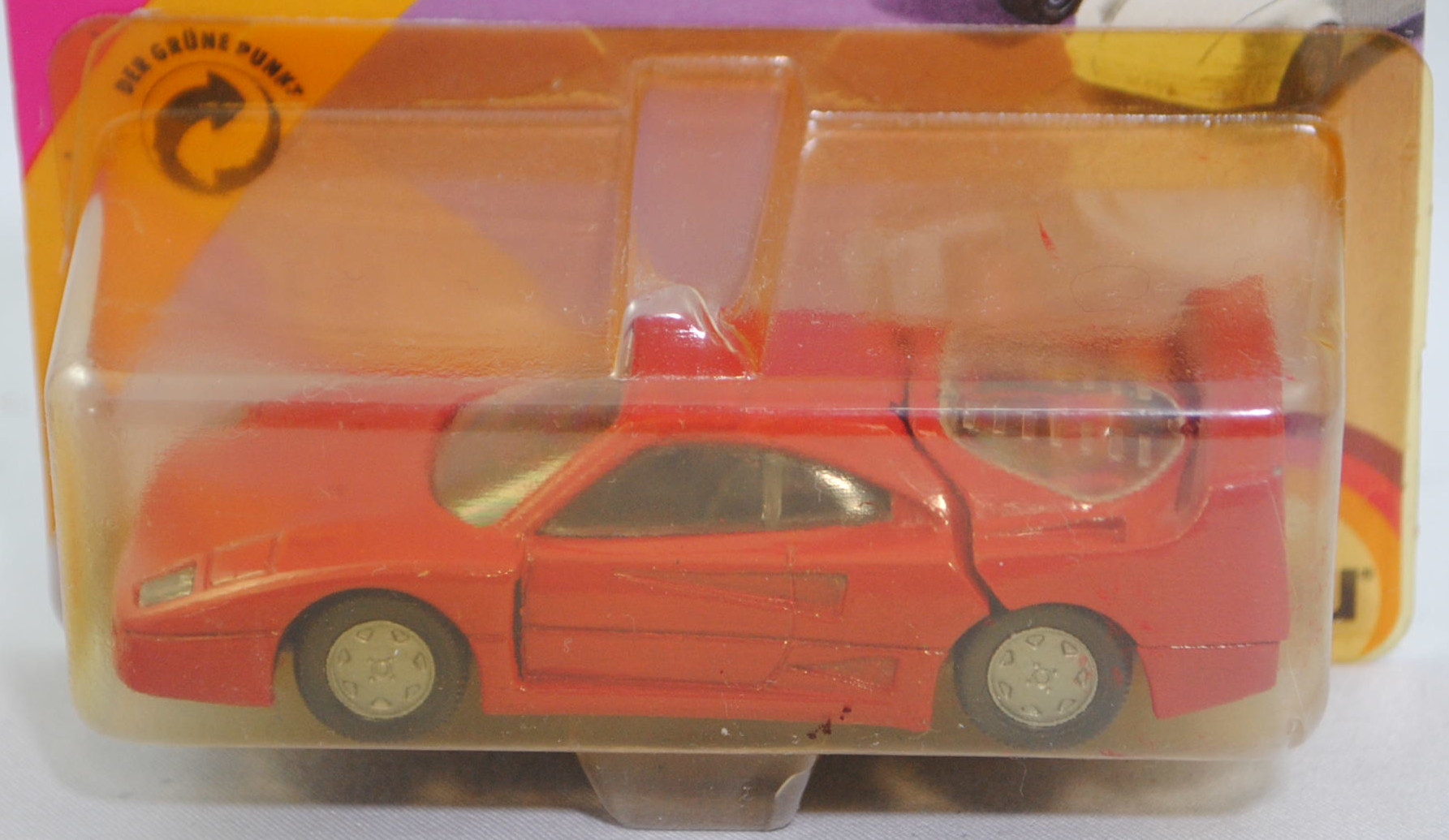 00004 Ferrari F40 (Typ F120, Modell 1987-1992), karminrot, Nummernschild hinten silber, Chassis schwarz, Hong, mit CE-Zeichen, B6, SIKU SUPER, 1:56, P23 vergilbt