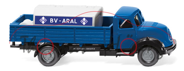 Magirus Sirius L (Rundhauber, Mod. 58-67) Pritschen-LKW m. Aufsatztank, blau, ARAL, Wiking, 1:87, mb