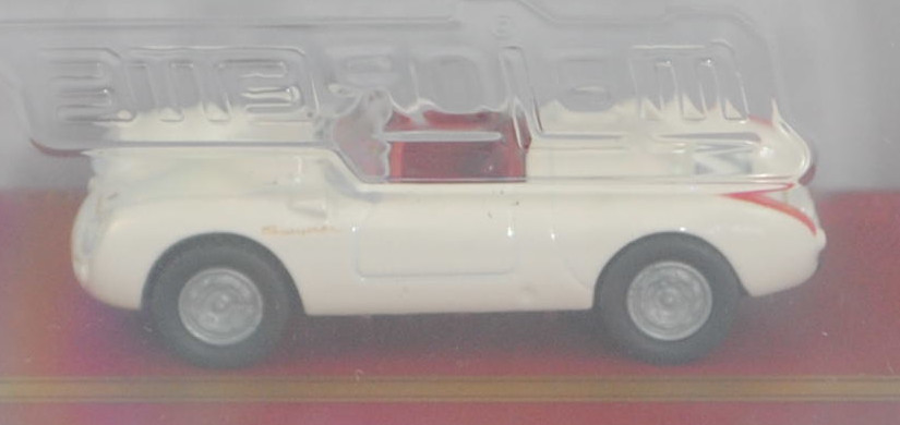 Porsche 550 Spyder (1. Generation, auch Porsche 1500 RS genannt, Modell 1954-1956), cremeweiß, innen purpurrot, majorette, 1:64, PC-Box im Blister (Collection)