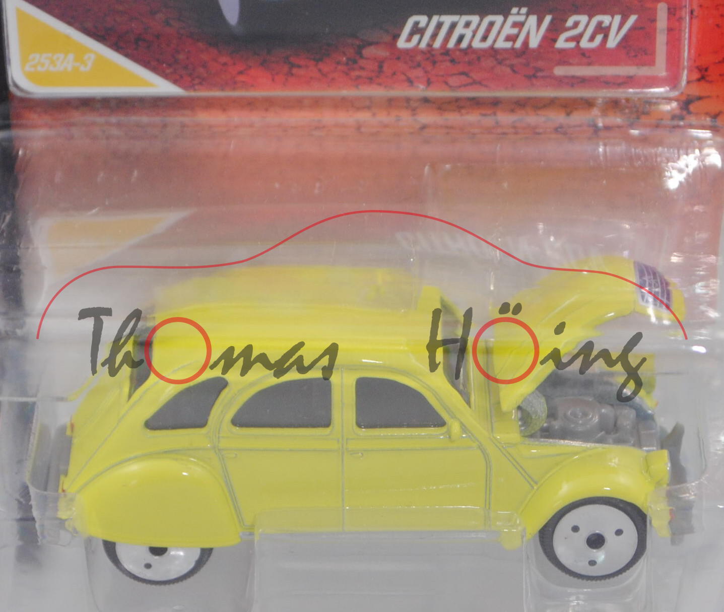 Citroen 2CV 6 (Typ AZKA, Modell 1975-1977) (Nr. 253A-3), schwefelgelb, majorette, 1:64, Blister