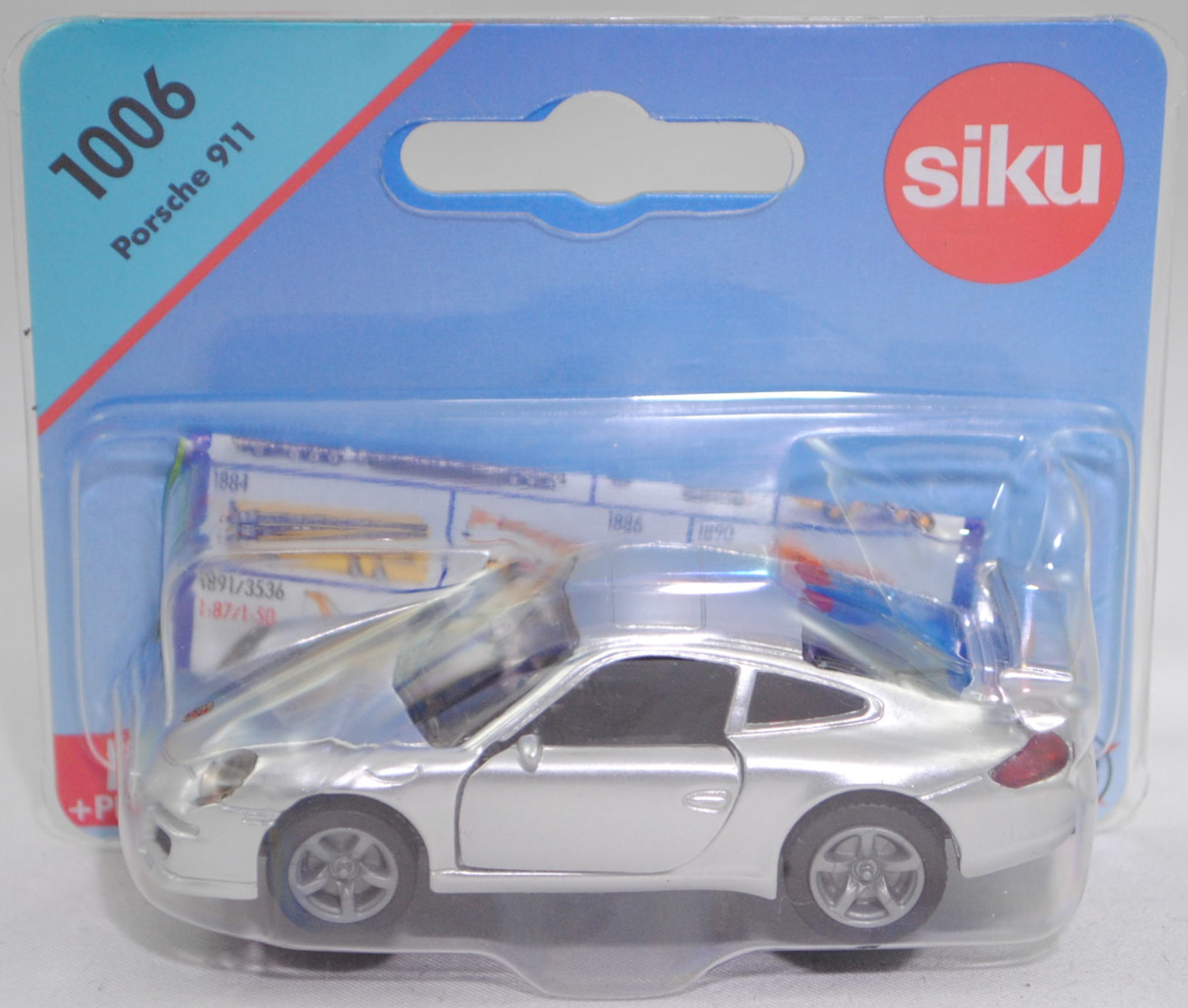 00009 Porsche 911 Carrera S (Typ 997.1 Coupé / 997 MK1 Coupé, Vorfacelift, Modell 2004-2008), weißaluminiumrmetallic, Bpr. 1006, B22a / B22b grau, SIKU SUPER, 1:55, P29e