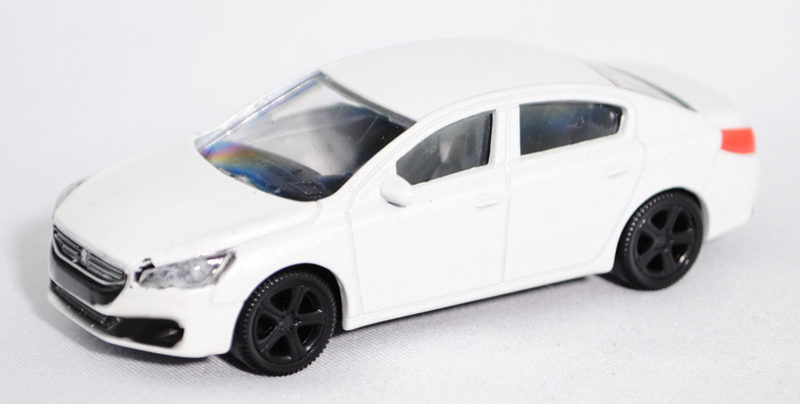 Peugeot 508 (Modell 2010-2014), perlmuttweiß metallic, Felgen schwarz, mit Lackfehlern, ca. 1:61, No