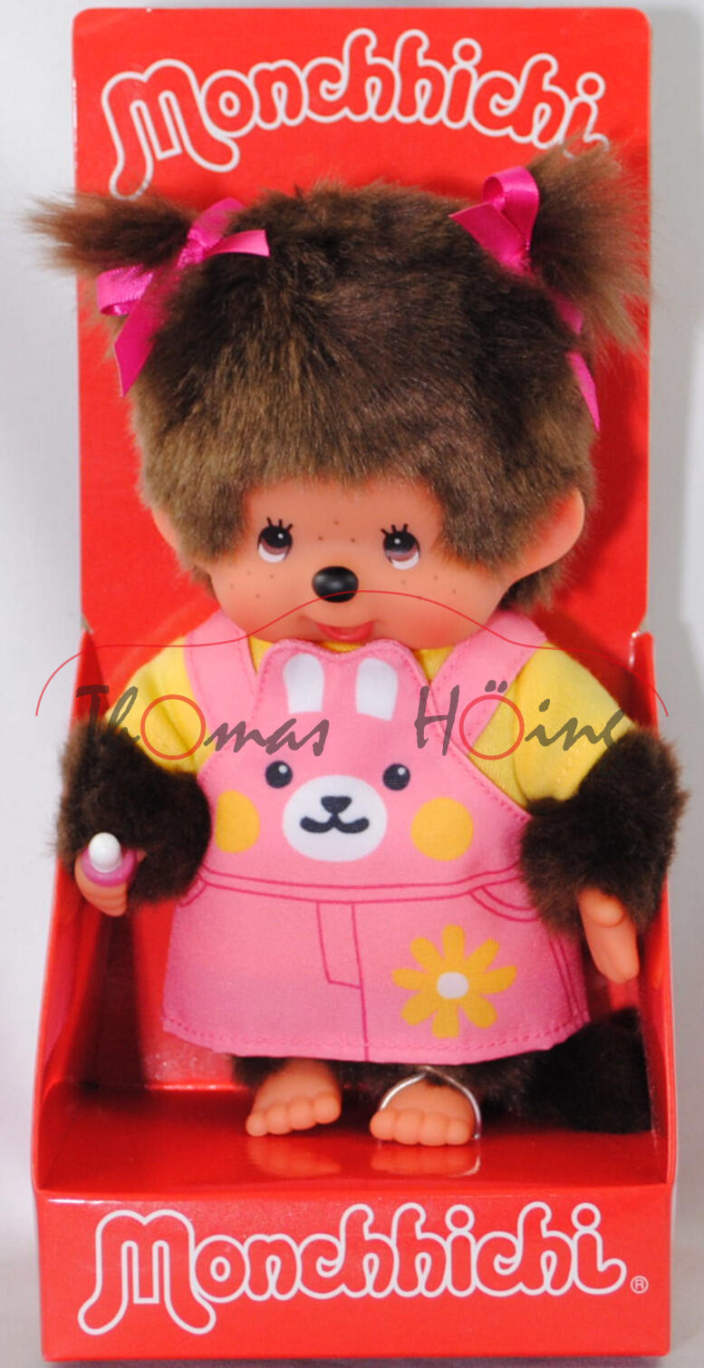 Monchhichi Girl Animal Dress Bunny (Mädchen im Kleid mit Hasen-Design), 20 cm groß, Sekiguchi (EAN 4905610203888)