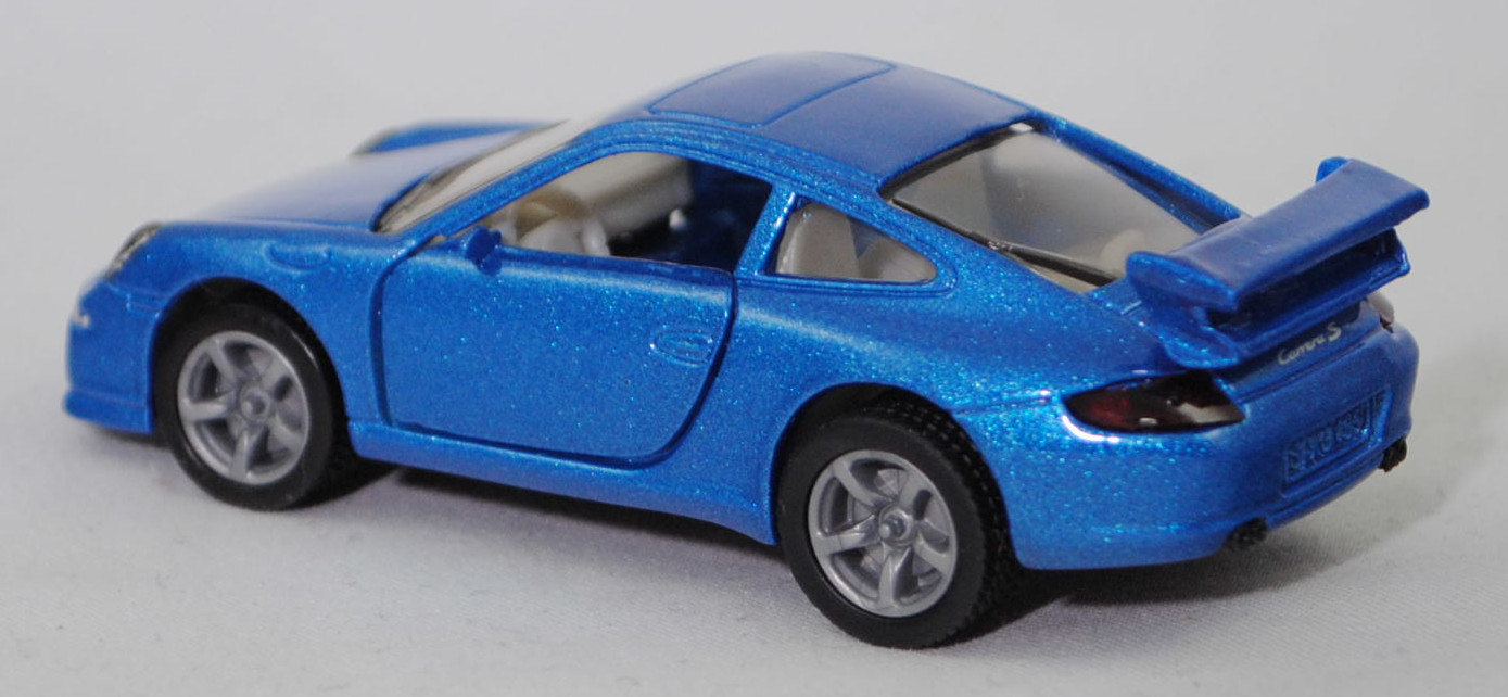 00005 Porsche 911 Carrera S (Typ 997.1 Coupé / 997 MK1 Coupé, Vorfacelift, Modell 2004-2008), verkehrsblaumetallic, B22a / B22b geschlossen silbergrau, SIKU SUPER, 1:55, m