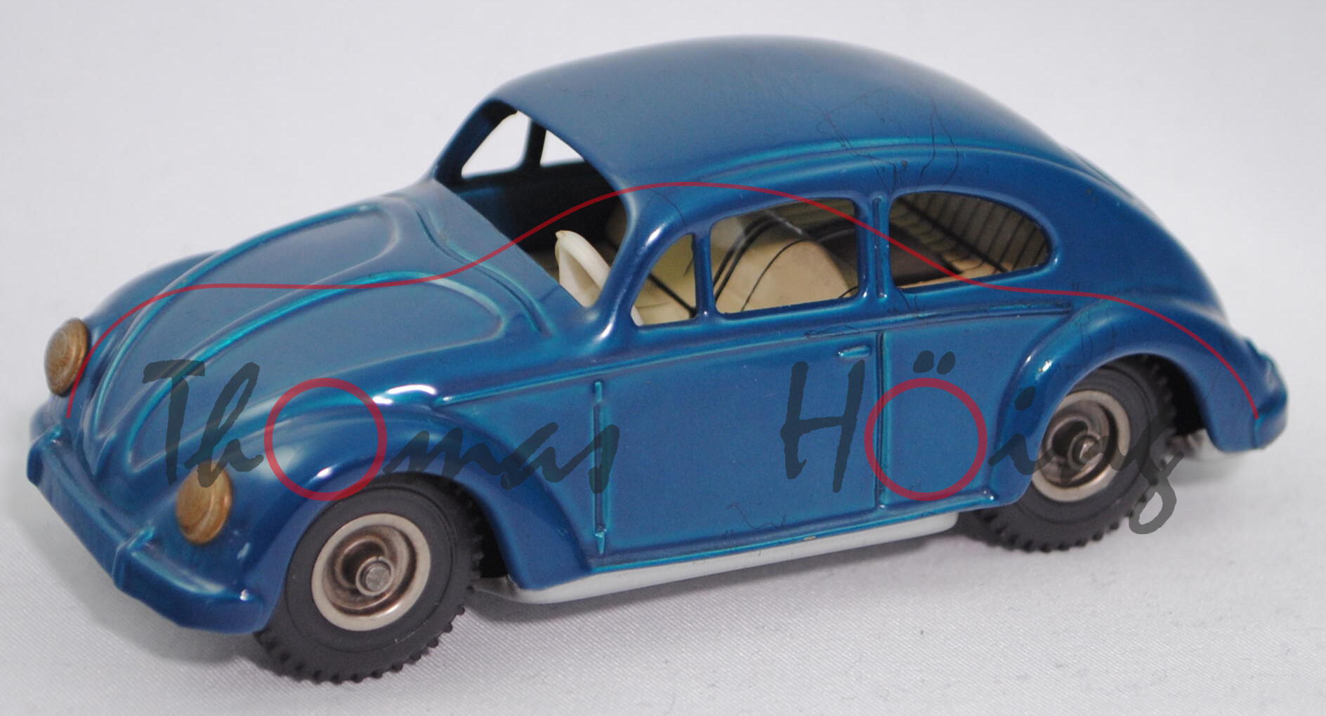 VW Käfer 1200 (Typ 11, Mod. 1963-1964), ozeanblaumetallic, CKO Kellermann, ca. 1:36 (Vitrinenmodell)