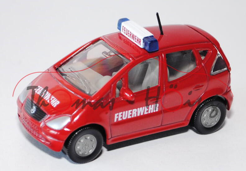 00000 Mercedes A 160 (Baureihe W 168) Feuerwehr-Vorauswagen, Modell 1997-2001, karminrot, FEUERWEHR