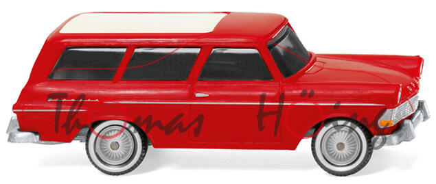 Opel Olympia Rekord P2 1700 Caravan (Typ Rekord '61, Mod. 60-63), rot, Dach weiß, Wiking, 1:87, mb