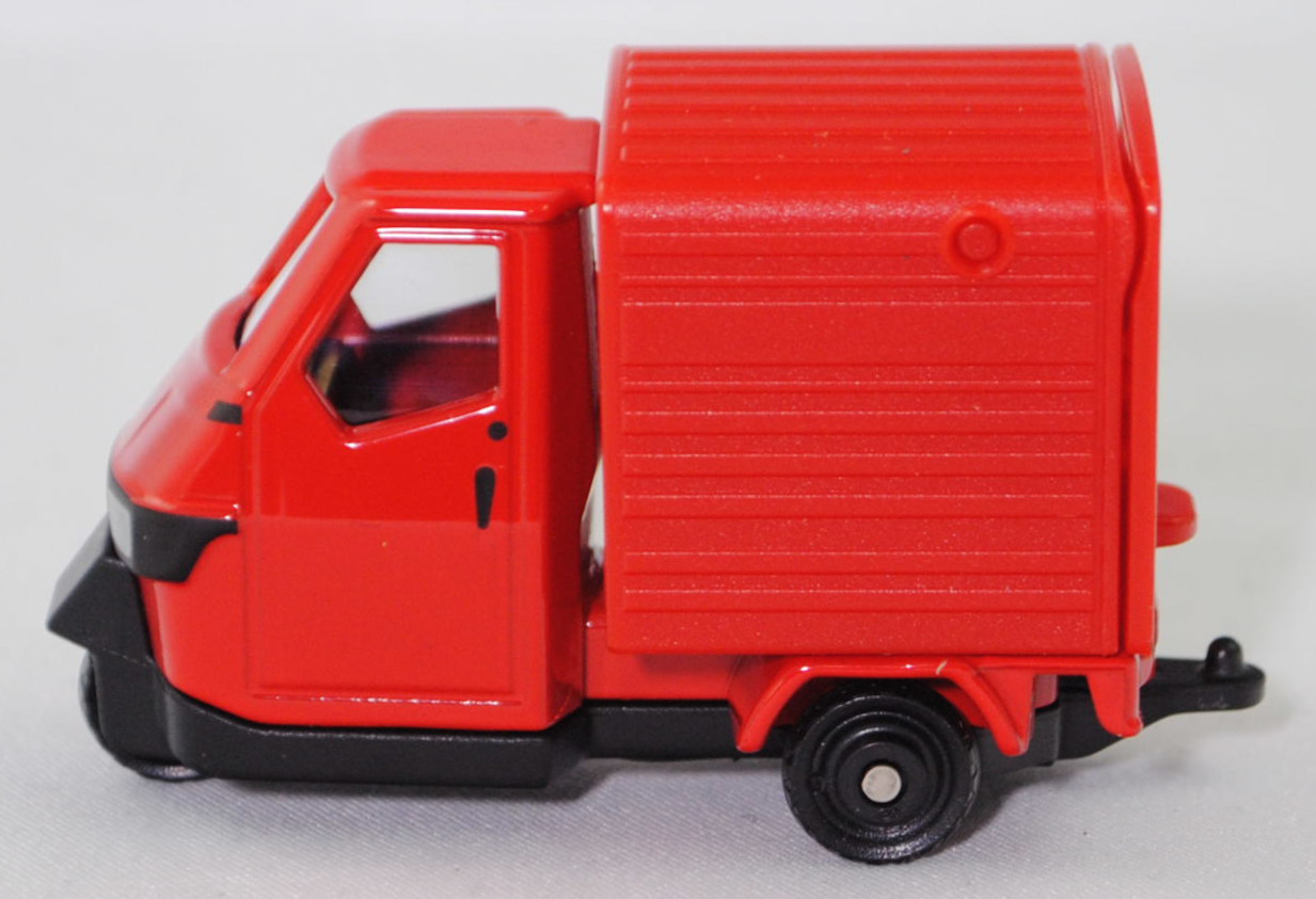 00001 Ape 50 2T E4 Kasten (Typ E4, Modellcode E33L000A40, Modell 2019-), verkehrsrot (red sprint), Chassis ohne kleine Niete vor der Hinterachse, SIKU SUPER, 1:43, P29e