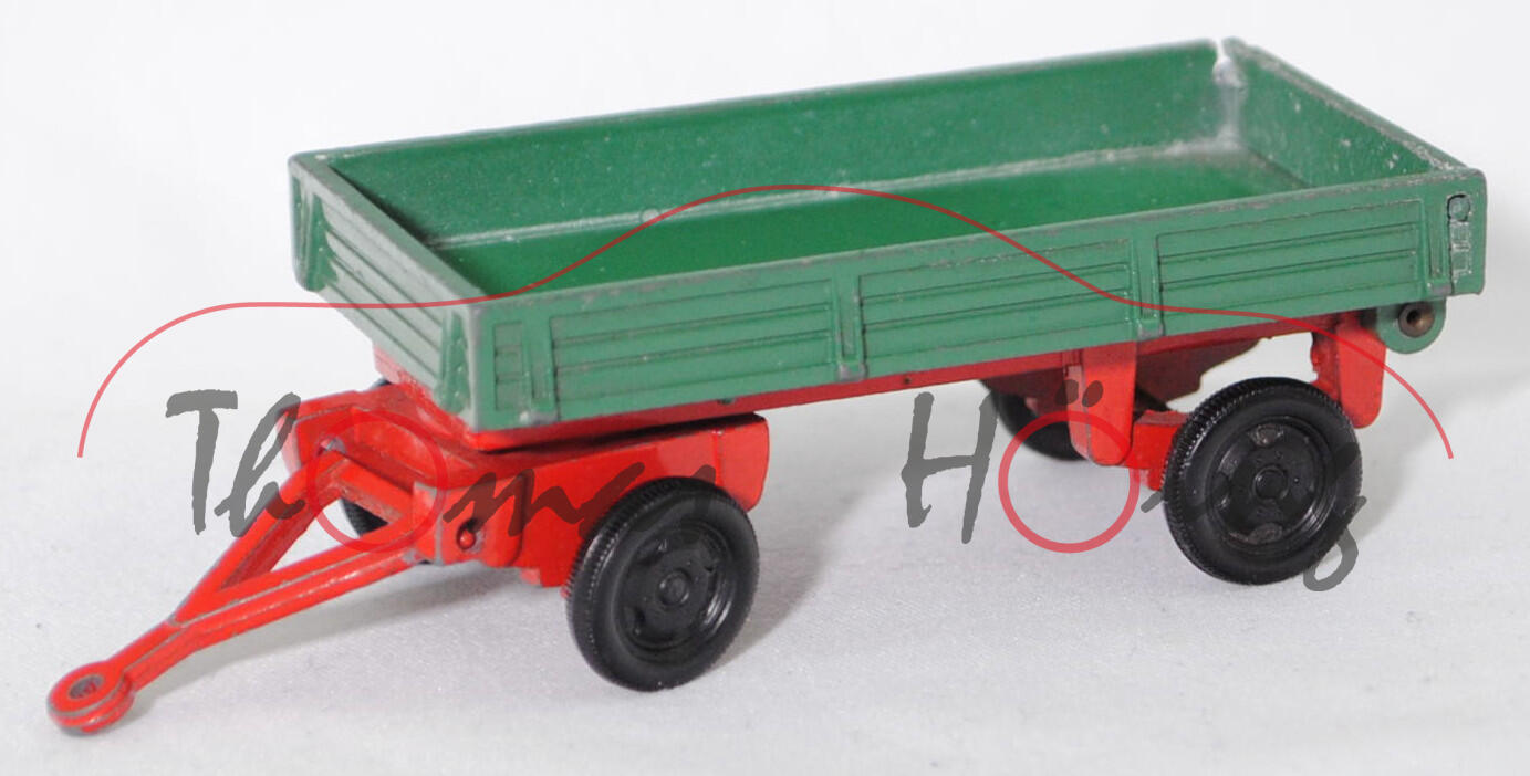 00002 2-Achs-Kippanhänger für LKW und Traktor (Baujahr 1963), Kippbrücke kieferngrün, Heckklappe ohne zwei schräge Streben, Hohlniete, LKW1, SIKU, 1:60, m-