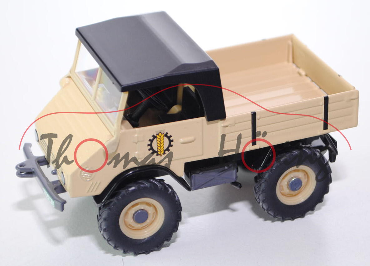 00302 Mercedes-Benz Unimog 411 (Modell 1957-1961), beige, SIKU 1:32, Werbebox (Traktorado 2013)