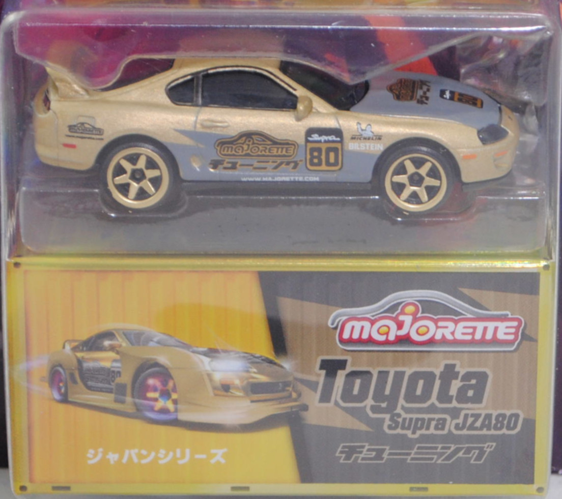 Toyota Supra RZ (Baureihe JZA80, Mod. 93-96), mattgold, Beilage: Tuning-Teile, majorette, 1:60, mb