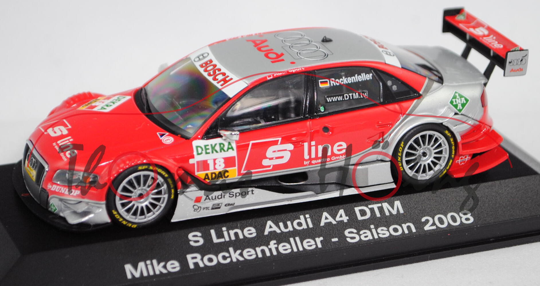 Audi A4 DTM 2007 (B7, Typ 8EC/R13), silber/rot, DTM 2008, M. Rockenfeller, Nr. 18, Minichamps, 1:43