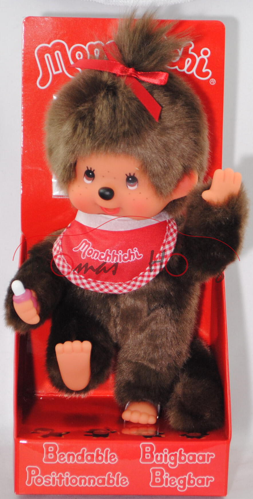 Monchhichi Photogenic Girl with Flexible Limbs (bewegliches Mädchen mit Latz), 20 cm, Sekiguchi