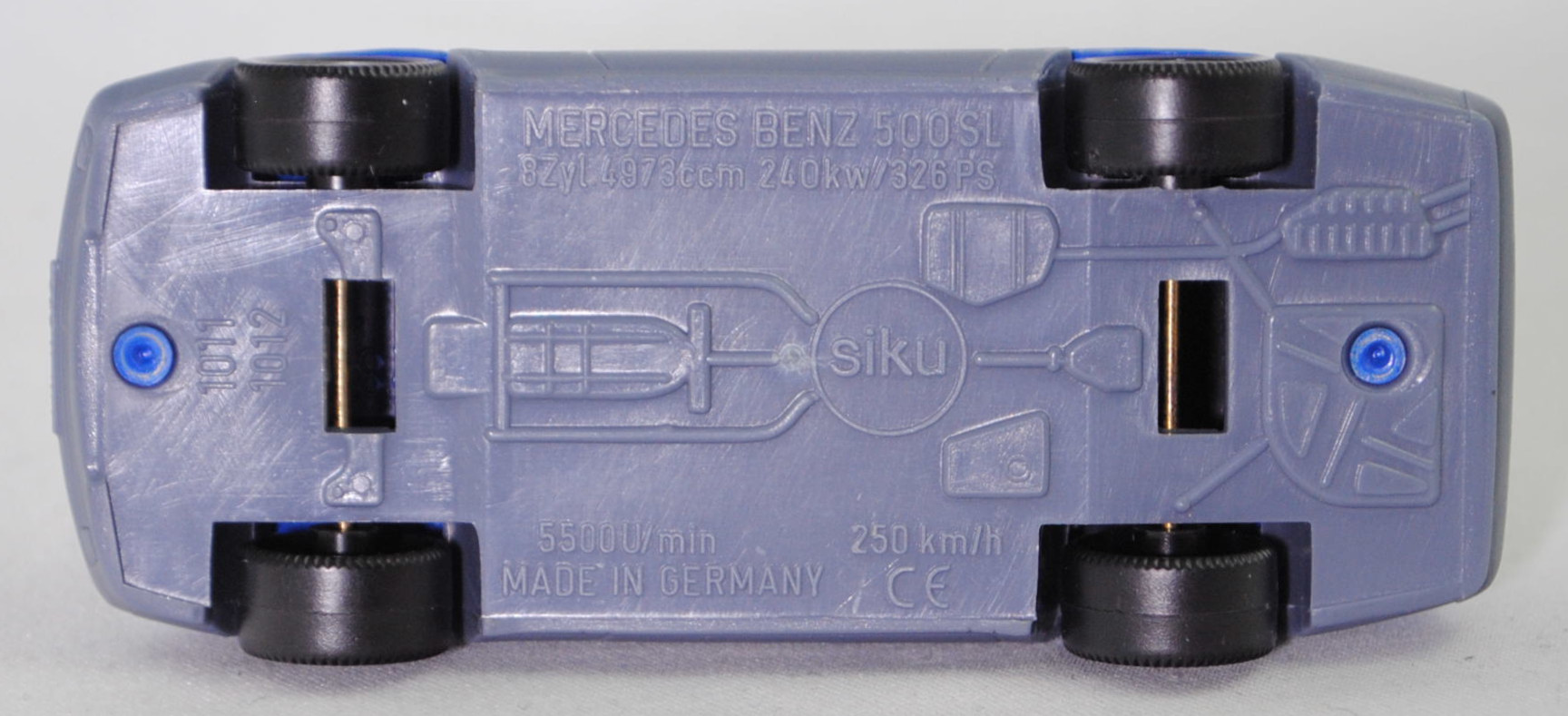 00001 Mercedes-Benz 500 SL mit Verdeck (Hardtop) (R 129, Modell 1989-1992), hell-enzianblau/fehgrau, Scheibe seitlich unlackiert, Heckklappe ohne Stern, Germ, B7, SIKU, 1:55, m