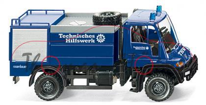 THW Unimog U 400 TLF, ultramarinblau/schwarz, Technisches Hilfswerk / THW / rosenbauer, Wiking, 1:87