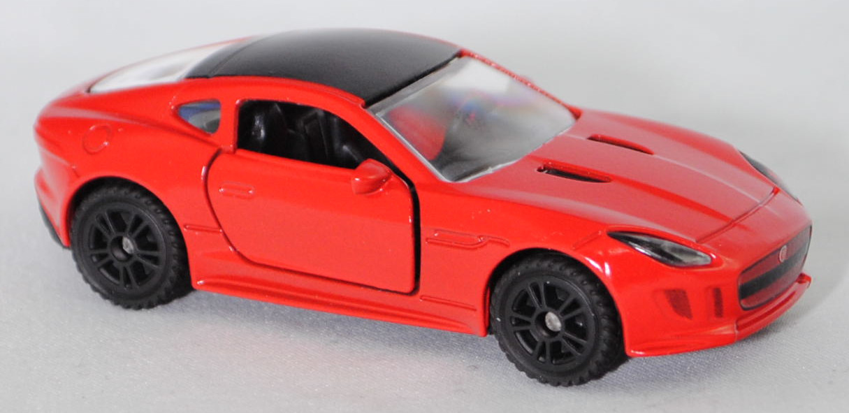 00000 Jaguar F-Type Coupé R 5.0 V8 AWD (X152, Vorfacelift, Modell 2014-2017), hell-verkehrsrot, Dach schwarz, B49 schwarz, SIKU SUPER, 1:59, P29f