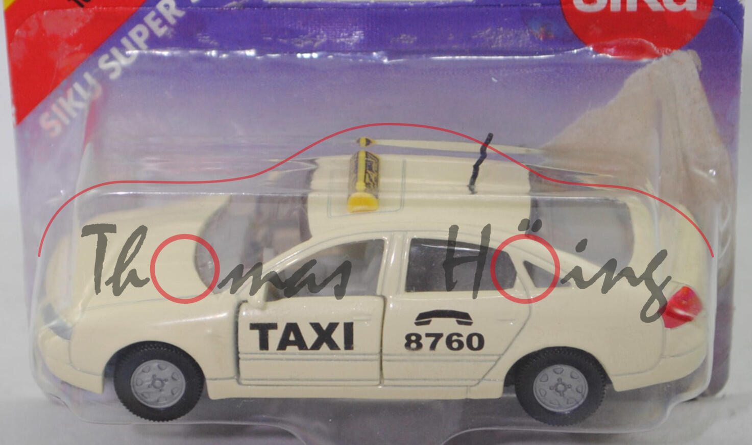 00001 Audi A6 1.9 TDI Advance (C5, Typ 4B, VFL, Modell 1997-2001) Taxi, hellelfenbein, TAXI / C / 8760, SIKU, 1:53, P26 war offen