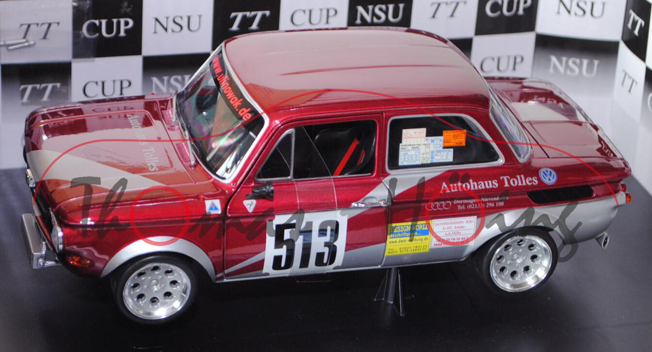 NSU 1300 TT Cup Racing (Typ 67), Modell 1967-1972, purpurrotmetallic/silber, Fahrer: Walter Fassbend