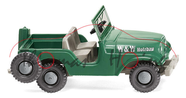 Jeep CJ-5 (CJ = Civilian Jeep, Modell 1952-1971), kieferngrün, W&W Holzbau, Wiking, 1:87, mb