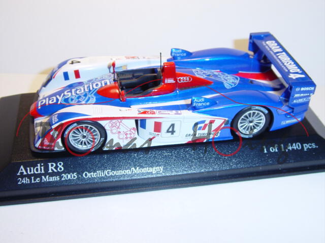 Audi R8R, 24h Le Mans 2005, 4. Platz, Ortelli/Gounon/Montagny, Nr. 4, Minichamps, 1:43, PC-Box