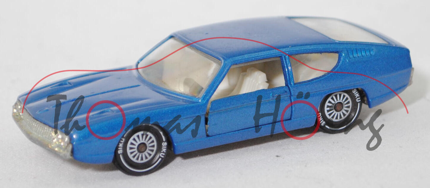 06407 HU Lamborghini Espada 400 GT (Tipo 108, Serie 1 oder S1, Modell 1968-1970), verkehrsblaumetallic, Chassis chrom, Hungary, SIKU Ungarn / Metchy, 1:59, m (Limited Edition)