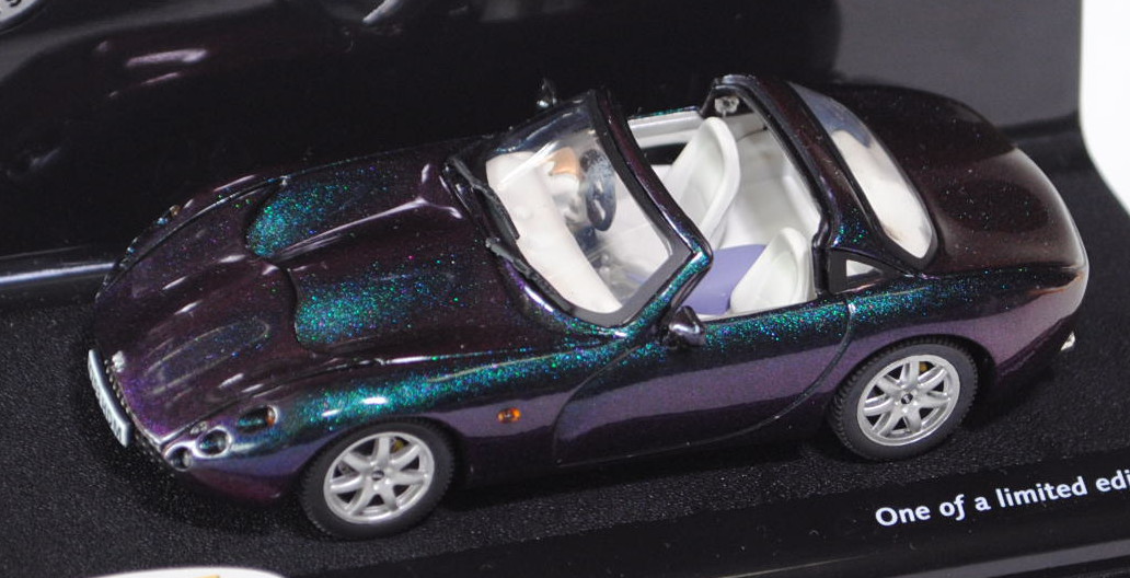 TVR Tuscan offen, Modell 1999-2005, reflex green, VITESSE BRITISH Sports CARS, 1:43, PC-Box (durchnu