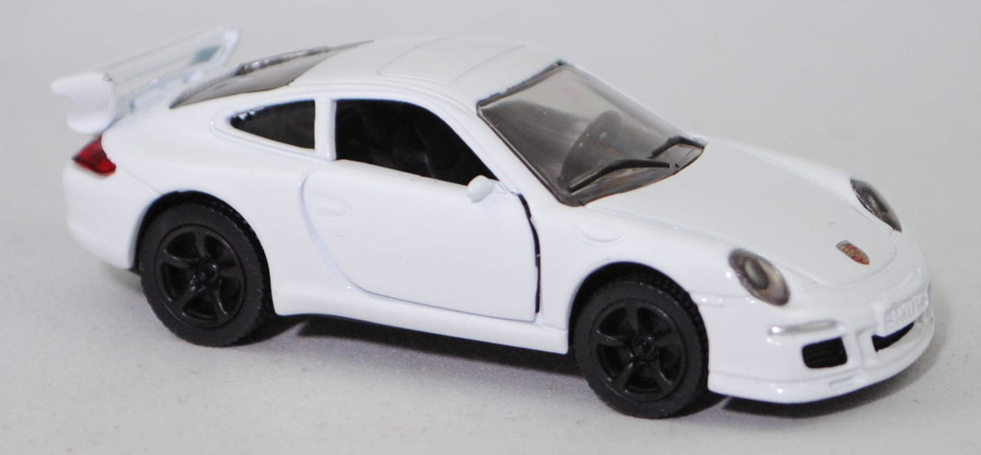 00004 Porsche 911 Carrera S (Typ 997.1 Coupé / 997 MK1 Coupé, Vorfacelift, Modell 2004-2008), reinweiß, B22a / B22b geschlossen schwarz, SIKU SUPER, 1:55, m
