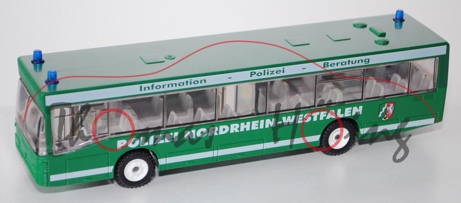 00003 Mercedes O405 N Polizei-Info-Bus, minzgrün, Information - Polizei - Beratung, mit NRW rechts