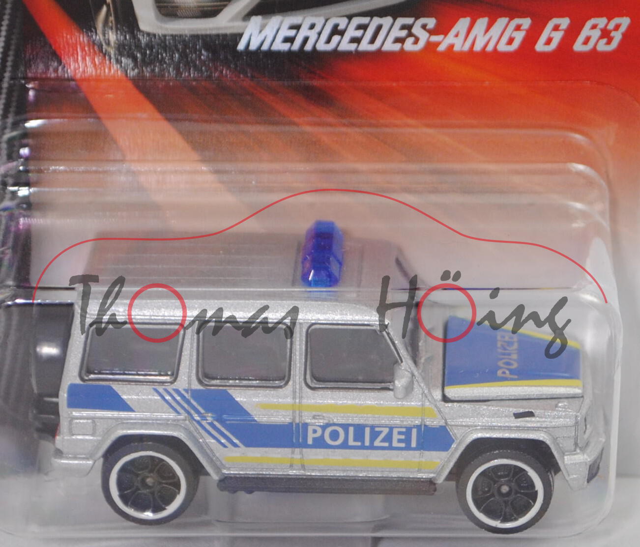 Mercedes-AMG G 63 (G-Klasse, Modell 2015-2018) Polizei, silbergraumetallic, majorette, 1:61, Blister