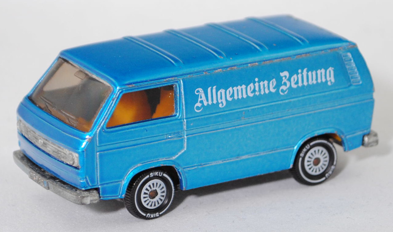 VW Transporter Kastenwagen (Typ 2 Transporter 3 (T3, Modell '80), Modell 1979-1982), himmelblaumetallic, Allgemeine Zeitung, R11, SIKU SUPER, 1:60, m- (Limited Edition)