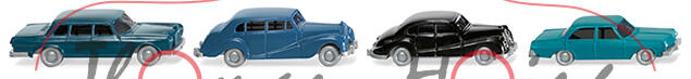 Vier klassische Personenwagen: MB 600 + Rolls-Royce Silver Wraith + BMW 501 + Opel Admiral, Wiking,