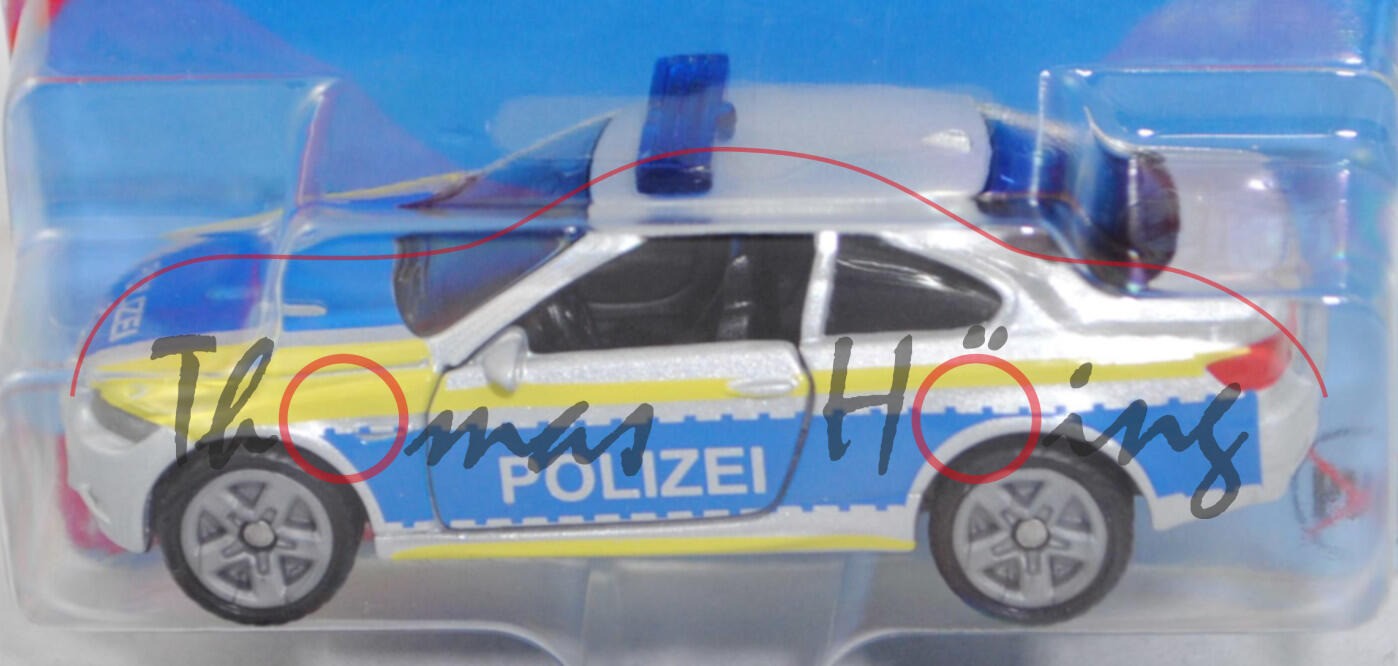 00000 BMW M3 Coupé (Baureihe E92, Mod. 2010-2013) Polizei, weißaluminiummetallic, SIKU, 1:58, P29e