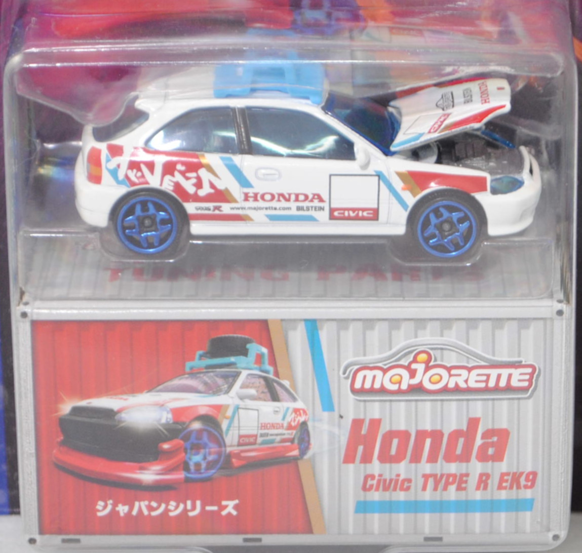 Honda Civic Type R (Baureihe EK9, Mod. 1998-2000), weiß, Dachgepäckträger blau, majorette, 1:57, mb