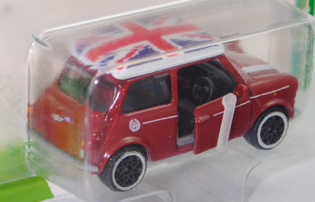MINI Cooper 1.3i (ADO20, Modellcode XN, 5. Facelift 1991, Modell 1991-1996) (Nr. 265E), Karosserie rotmetallic, Dach weiß, majorette, 1:53, Blister (MINI ICONS PREMIUM CARS)
